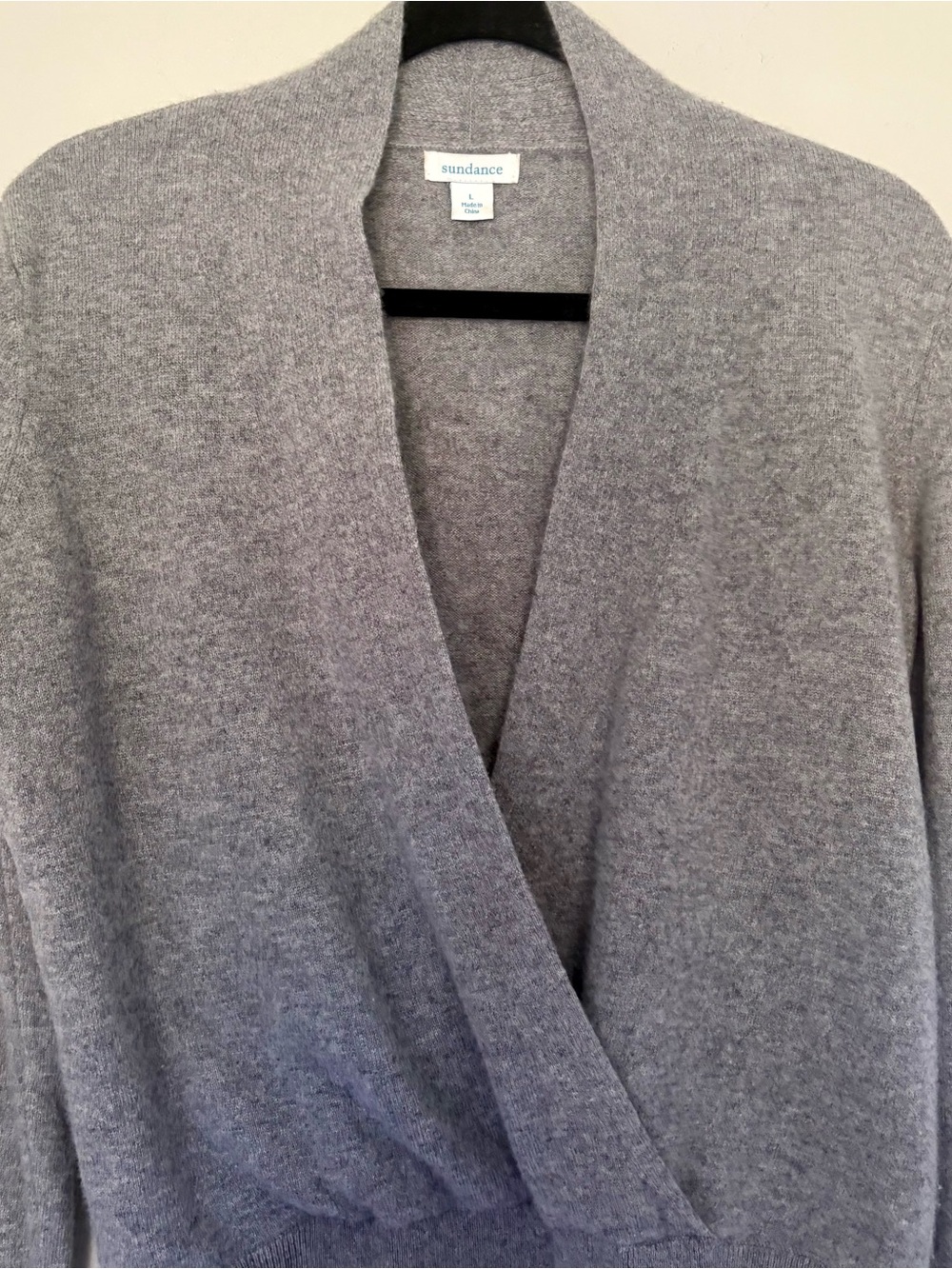 Sundance 100% Cashmere Wrap-Front Sweater Heathered Gray Long Sleeve Size L - Picture 7 of 8